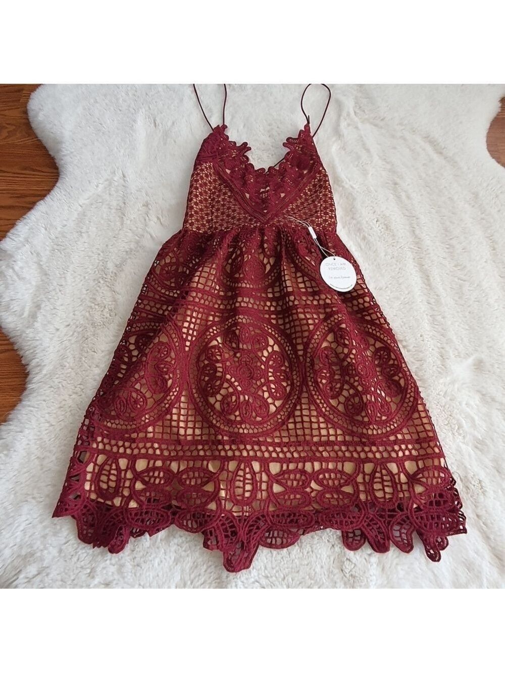 NWOT Two Sisters the Label Lace Up Mini Dress Burgundy Red Nude Size 8/L